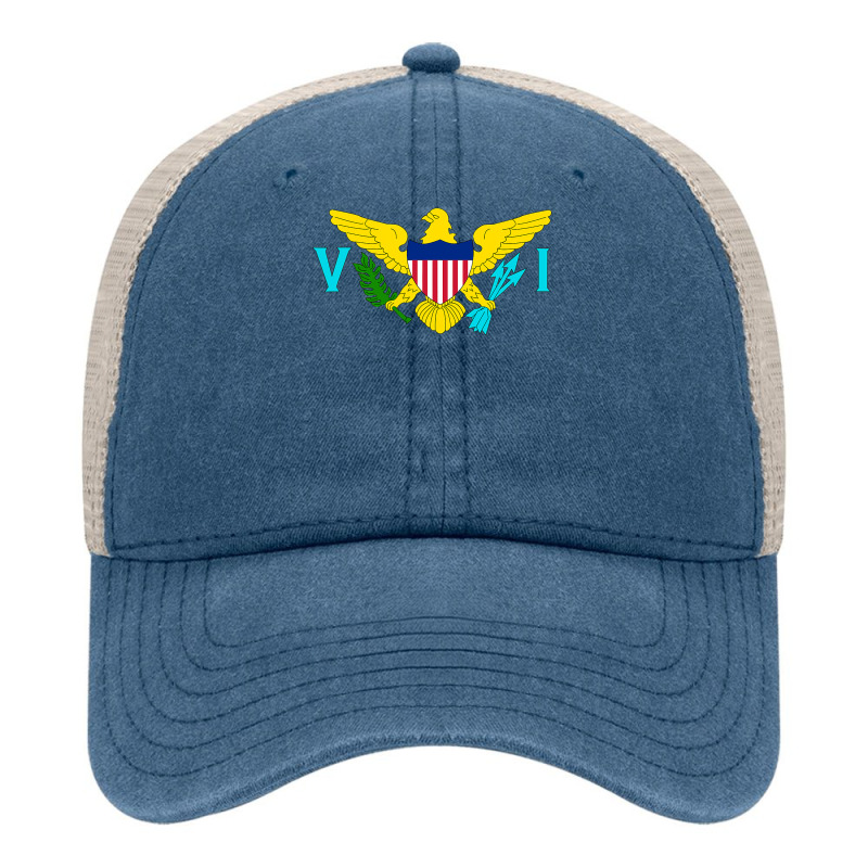Virgin Islands Flag Trucker Cap - 5 Panel Flatbill Mesh Hat, Adjustable Snapback - View #12